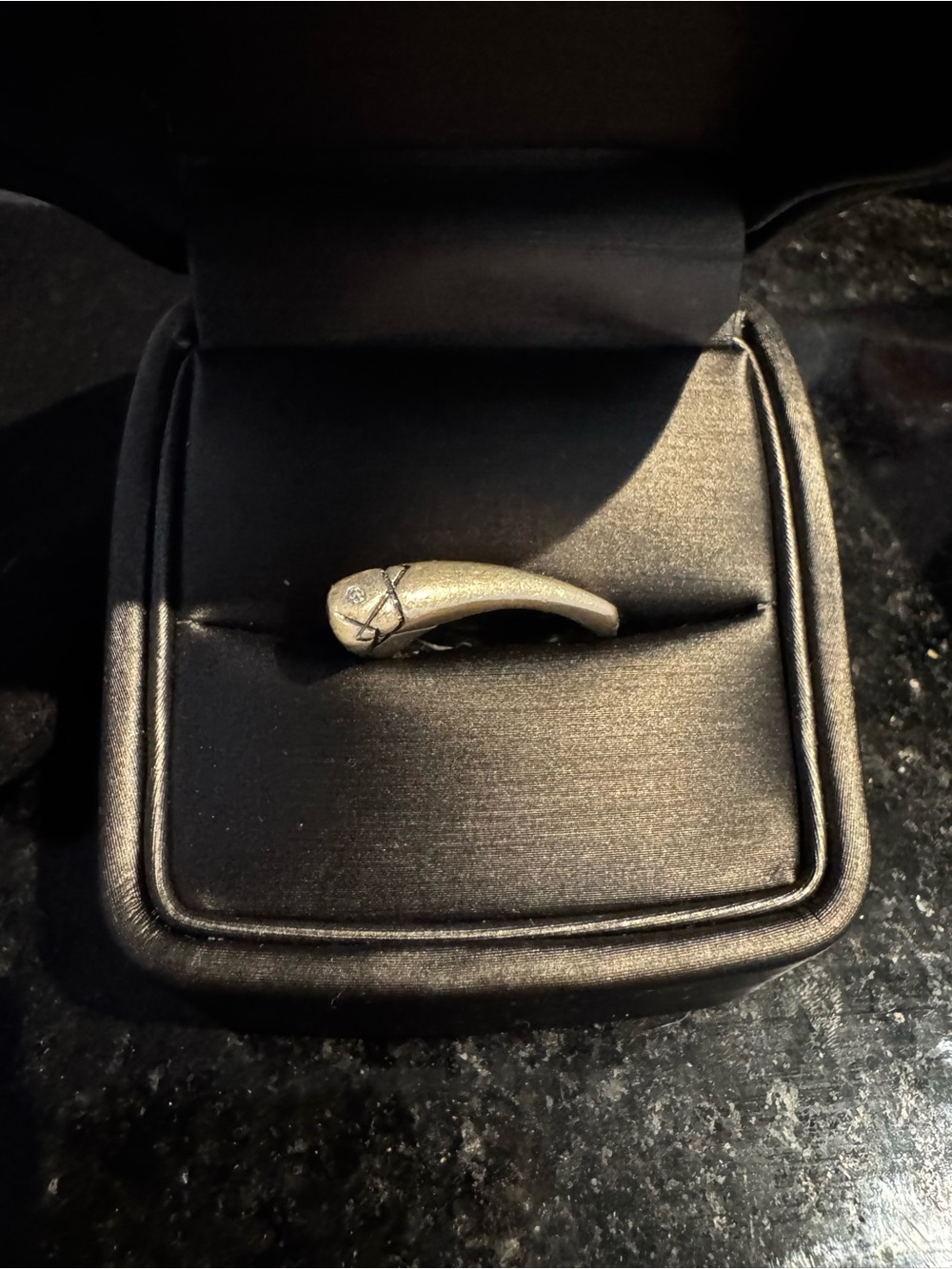 Sterling Silver Elegant Curved Ring with Subtle Engraving and Small Diamond